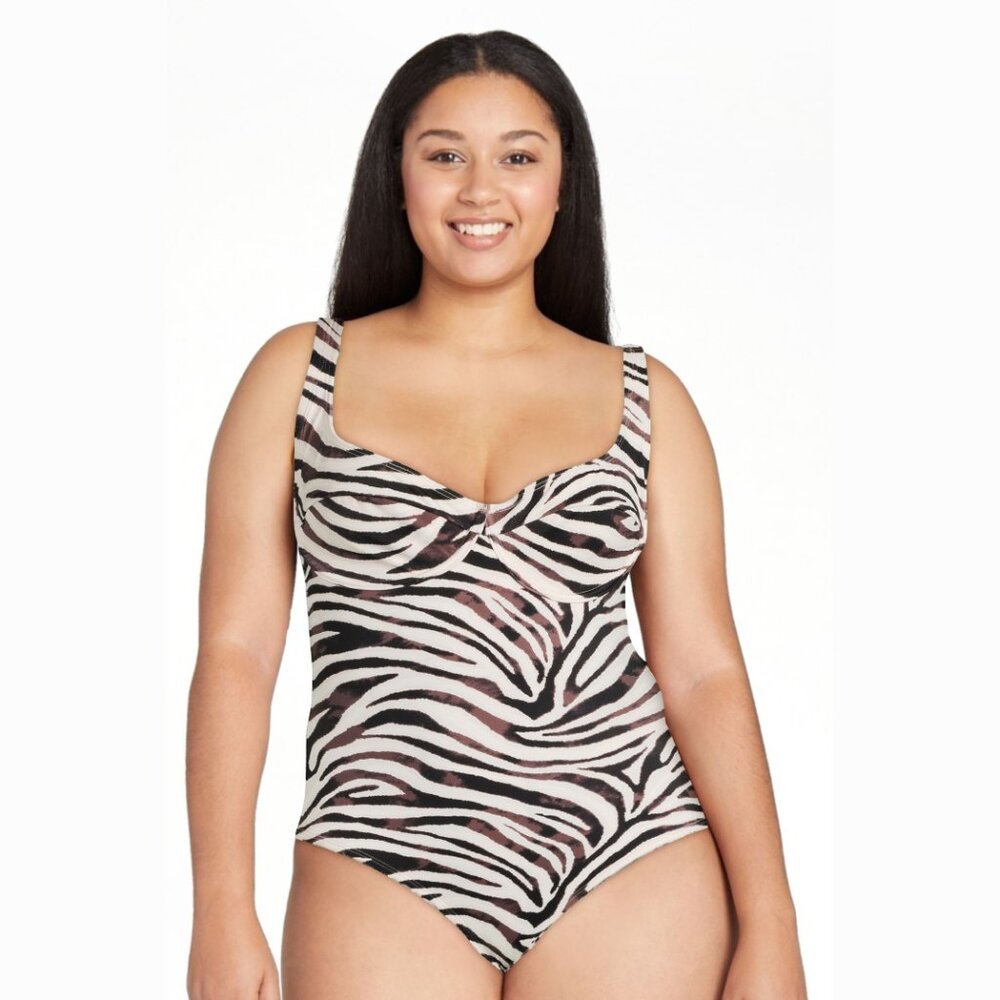 Sofia Vergara Cream and Brown Zebra Stripe One Piece Swimsuit Size 1X (16-18W)